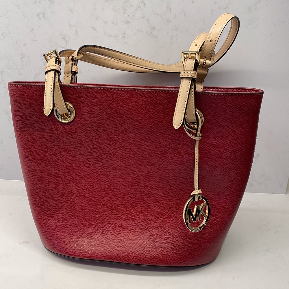 MICHAEL KORS Red Jet Set Medium Carryall Tote Bag